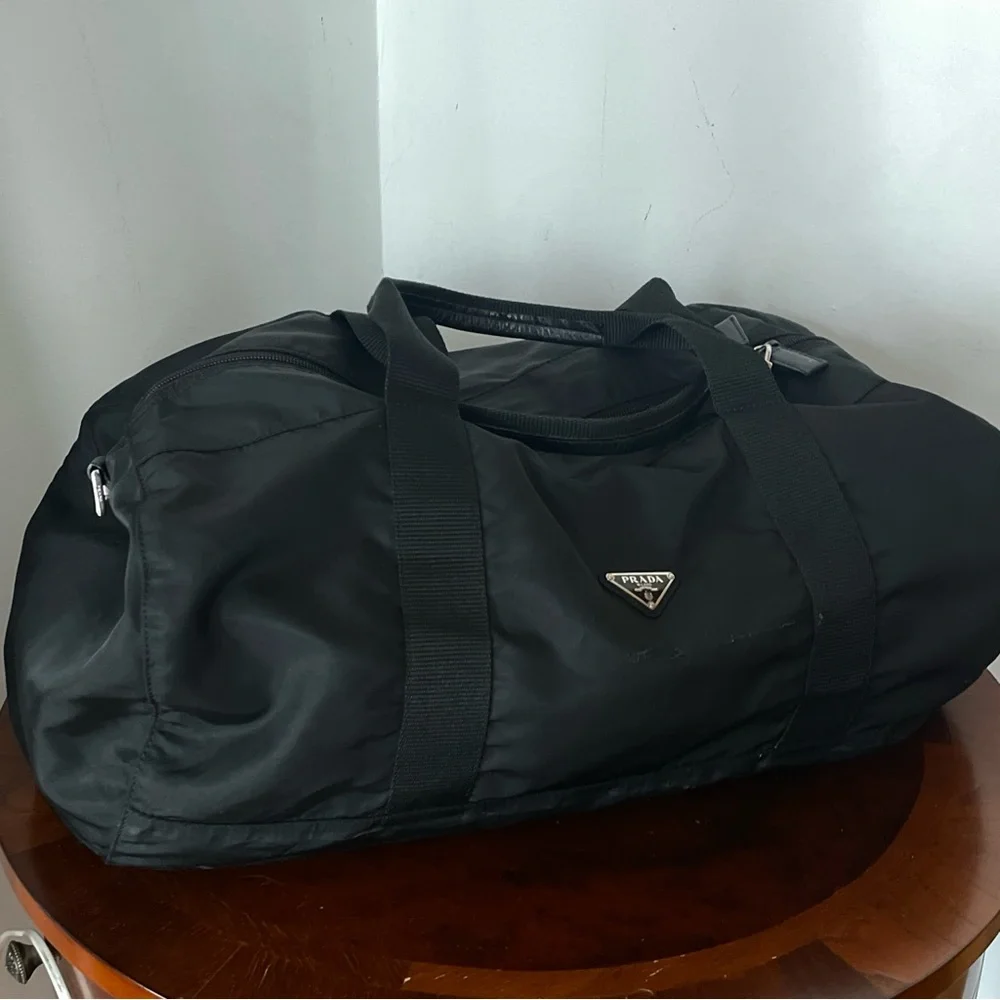 Prada Vintage Nylon Black Duffel Travel Bag Carry On Authentic Vintage - Picture 10 of 15
